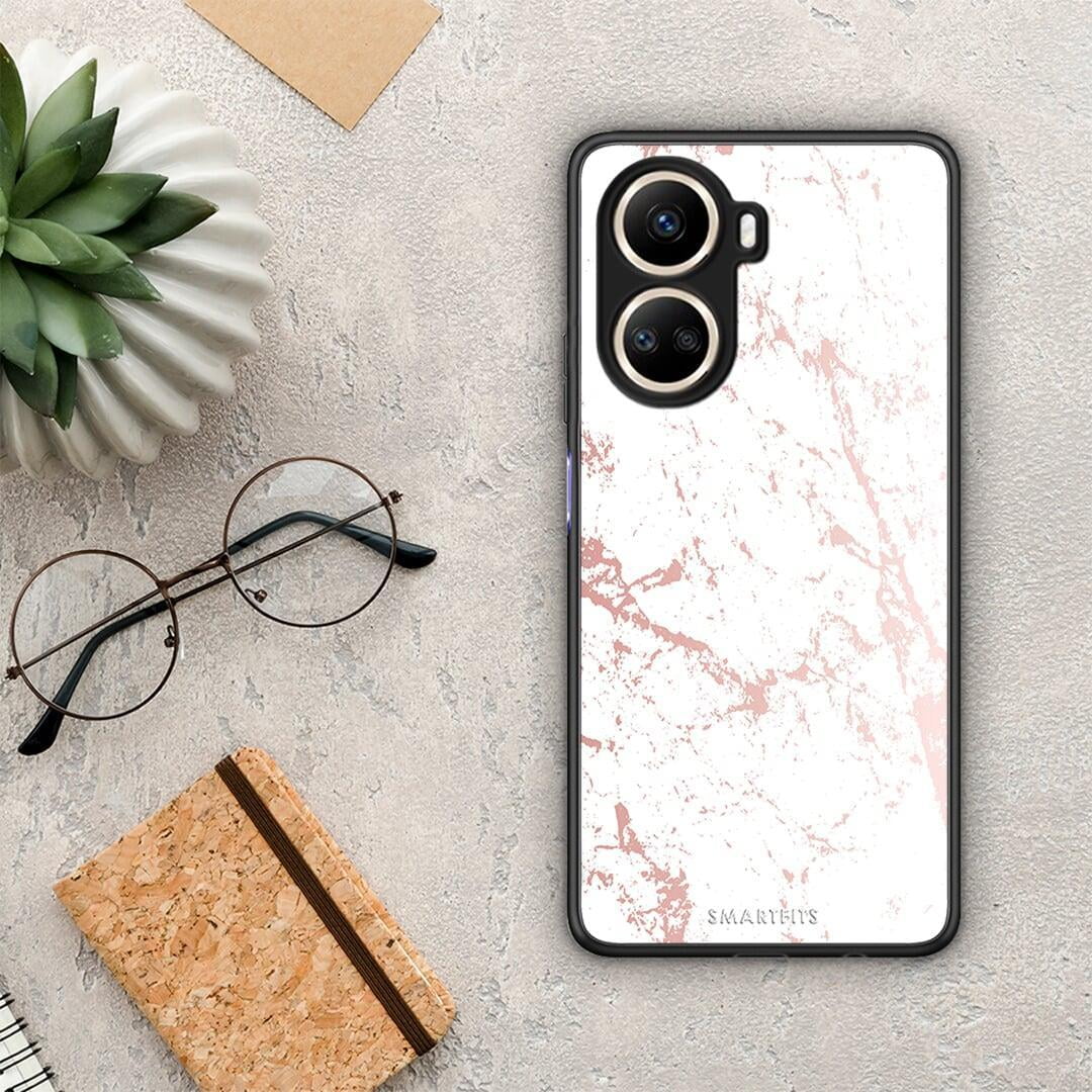 Θήκη Huawei Nova 10 SE Marble Pink Splash από τη Smartfits με σχέδιο στο πίσω μέρος και μαύρο περίβλημα | Huawei Nova 10 SE Marble Pink Splash Case with Colorful Back and Black Bezels