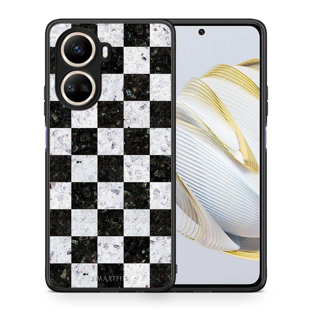 Θήκη Huawei Nova 10 SE Marble Square Geometric από τη Smartfits με σχέδιο στο πίσω μέρος και μαύρο περίβλημα | Huawei Nova 10 SE Marble Square Geometric Case with Colorful Back and Black Bezels
