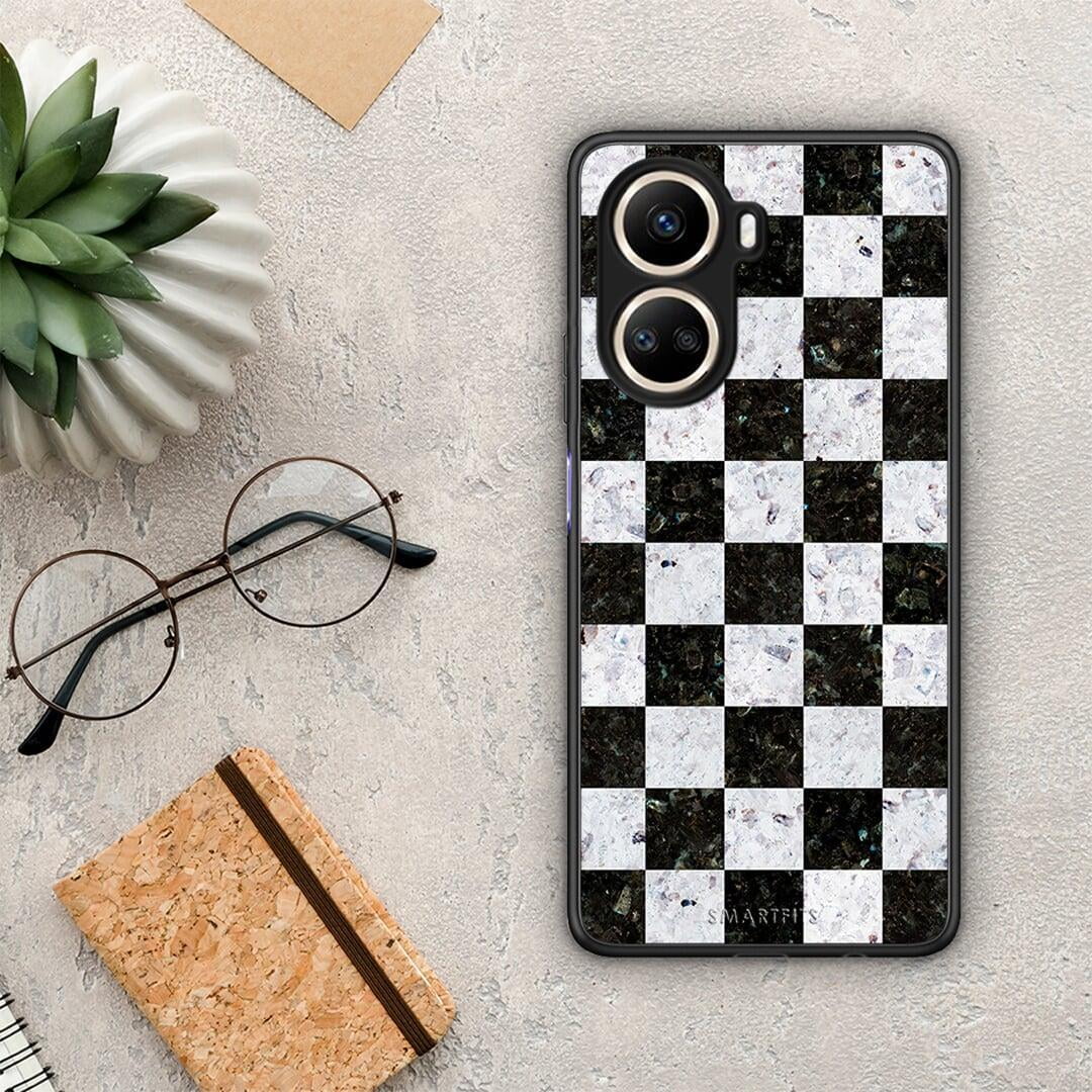 Θήκη Huawei Nova 10 SE Marble Square Geometric από τη Smartfits με σχέδιο στο πίσω μέρος και μαύρο περίβλημα | Huawei Nova 10 SE Marble Square Geometric Case with Colorful Back and Black Bezels