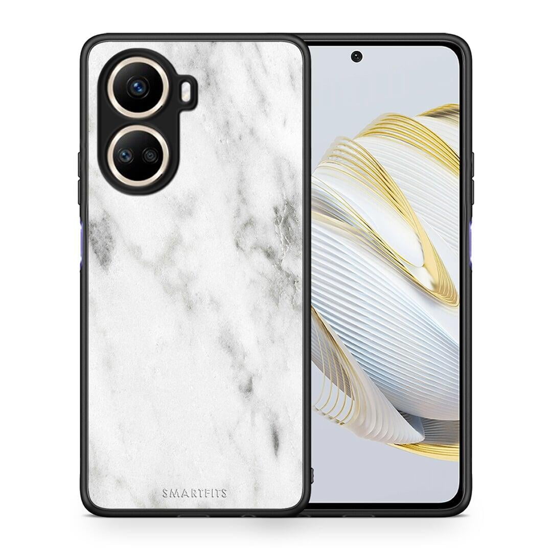 Θήκη Huawei Nova 10 SE Marble White από τη Smartfits με σχέδιο στο πίσω μέρος και μαύρο περίβλημα | Huawei Nova 10 SE Marble White Case with Colorful Back and Black Bezels