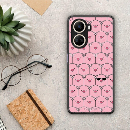 Θήκη Huawei Nova 10 SE Pig Glasses από τη Smartfits με σχέδιο στο πίσω μέρος και μαύρο περίβλημα | Huawei Nova 10 SE Pig Glasses Case with Colorful Back and Black Bezels