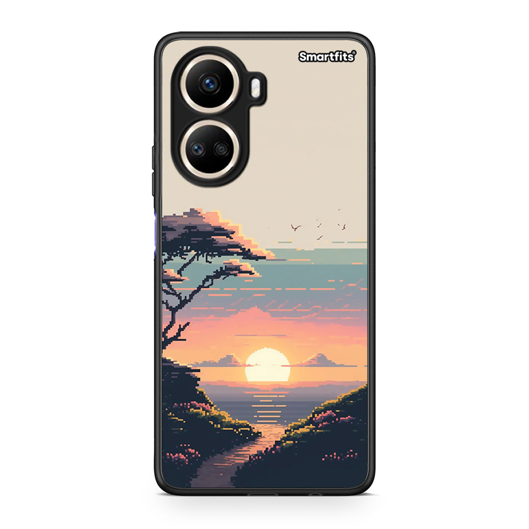 Θήκη Huawei Nova 10 SE Pixel Sunset από τη Smartfits με σχέδιο στο πίσω μέρος και μαύρο περίβλημα | Huawei Nova 10 SE Pixel Sunset Case with Colorful Back and Black Bezels