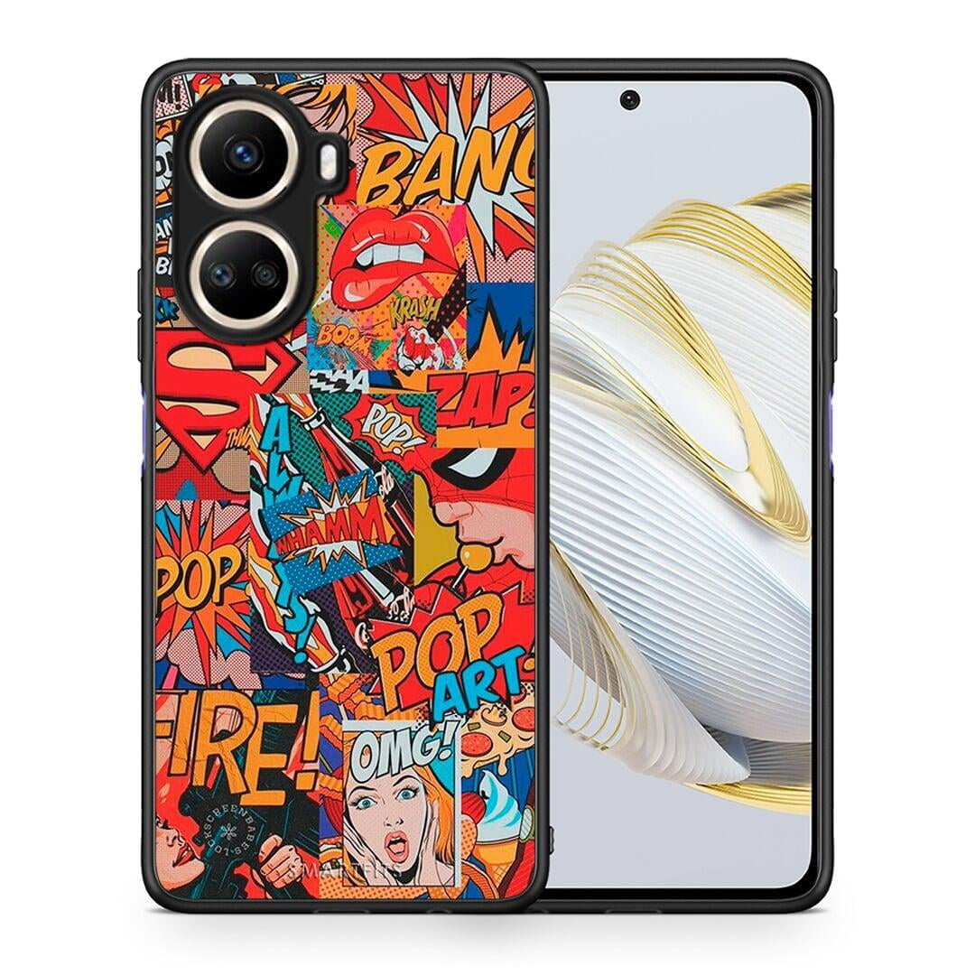 Θήκη Huawei Nova 10 SE PopArt OMG από τη Smartfits με σχέδιο στο πίσω μέρος και μαύρο περίβλημα | Huawei Nova 10 SE PopArt OMG Case with Colorful Back and Black Bezels