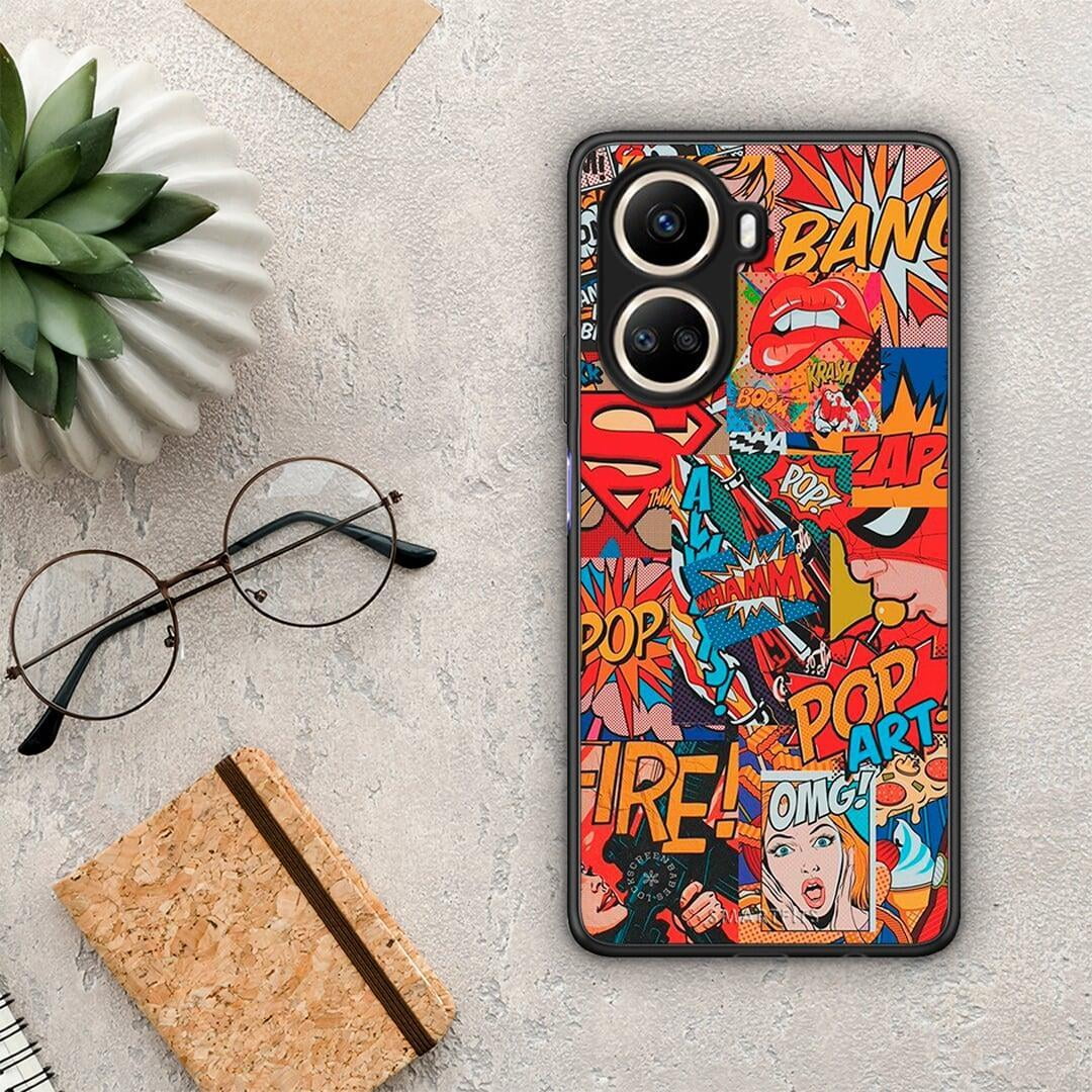 Θήκη Huawei Nova 10 SE PopArt OMG από τη Smartfits με σχέδιο στο πίσω μέρος και μαύρο περίβλημα | Huawei Nova 10 SE PopArt OMG Case with Colorful Back and Black Bezels