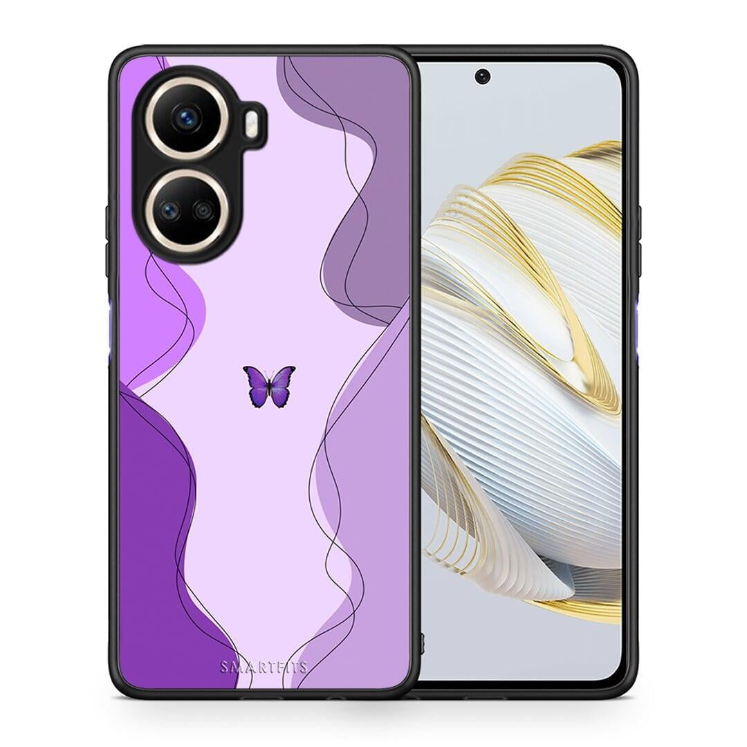 Θήκη Huawei Nova 10 SE Purple Mariposa από τη Smartfits με σχέδιο στο πίσω μέρος και μαύρο περίβλημα | Huawei Nova 10 SE Purple Mariposa Case with Colorful Back and Black Bezels