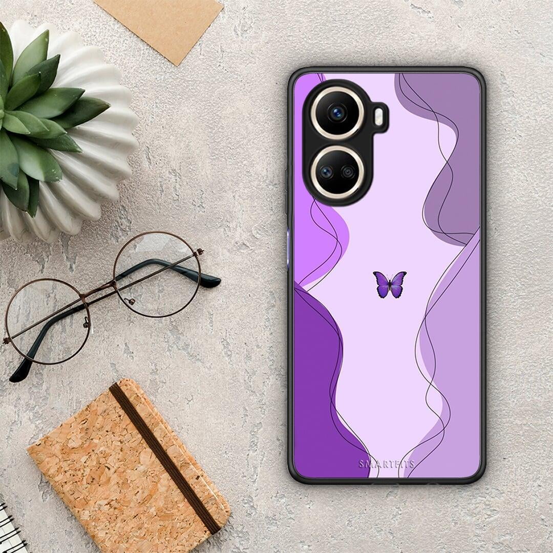 Θήκη Huawei Nova 10 SE Purple Mariposa από τη Smartfits με σχέδιο στο πίσω μέρος και μαύρο περίβλημα | Huawei Nova 10 SE Purple Mariposa Case with Colorful Back and Black Bezels