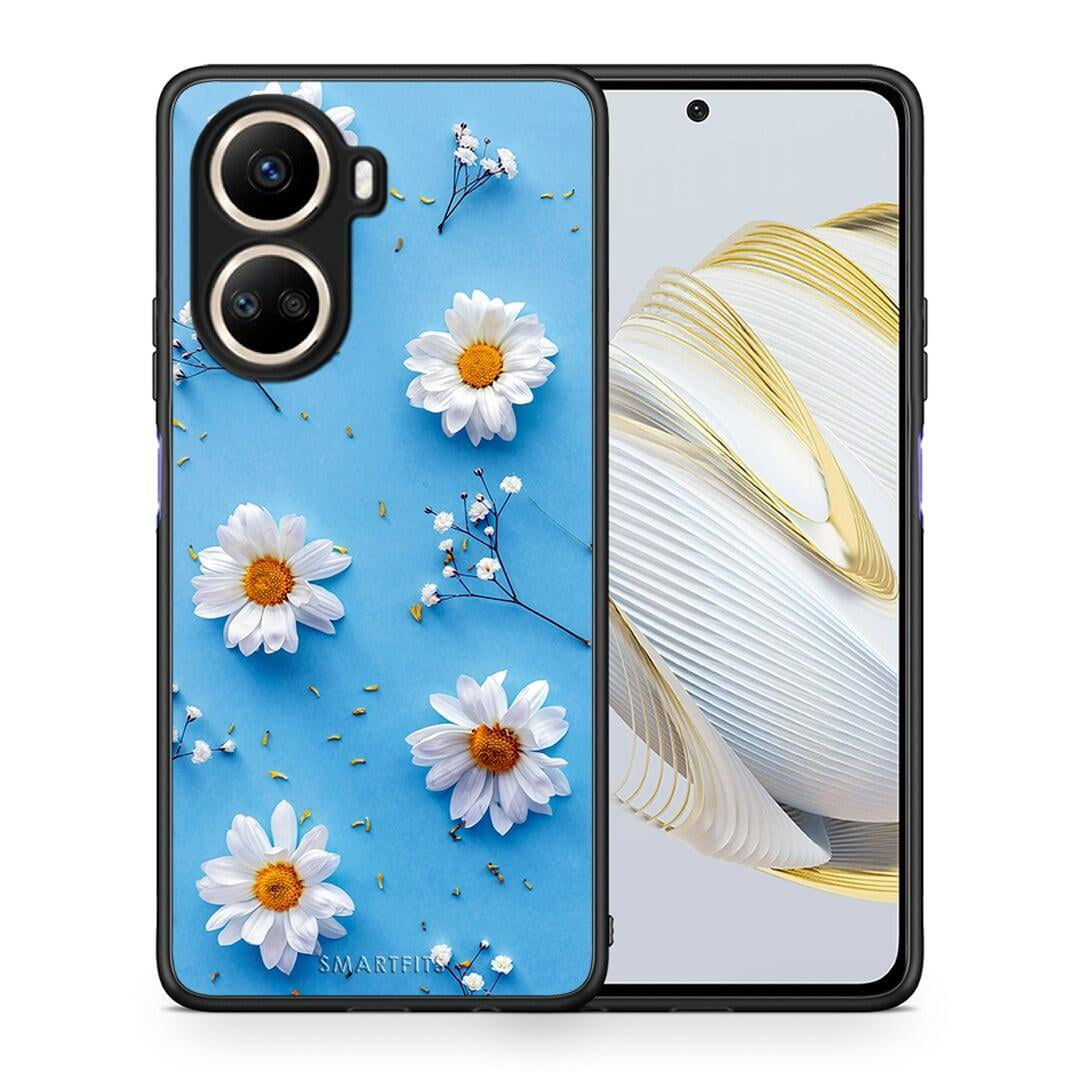 Θήκη Huawei Nova 10 SE Real Daisies από τη Smartfits με σχέδιο στο πίσω μέρος και μαύρο περίβλημα | Huawei Nova 10 SE Real Daisies Case with Colorful Back and Black Bezels