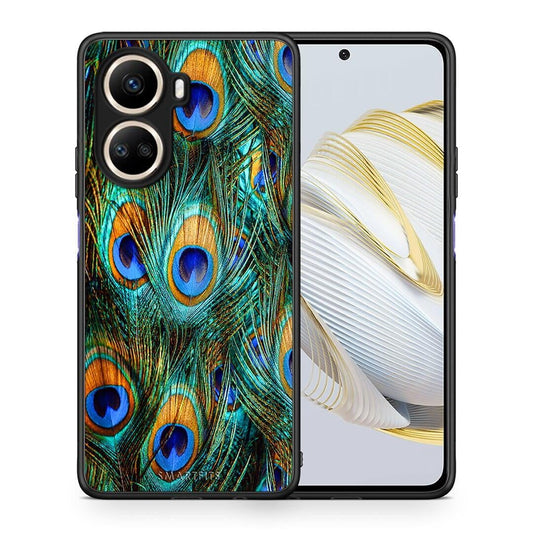 Θήκη Huawei Nova 10 SE Real Peacock Feathers από τη Smartfits με σχέδιο στο πίσω μέρος και μαύρο περίβλημα | Huawei Nova 10 SE Real Peacock Feathers Case with Colorful Back and Black Bezels