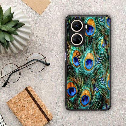 Θήκη Huawei Nova 10 SE Real Peacock Feathers από τη Smartfits με σχέδιο στο πίσω μέρος και μαύρο περίβλημα | Huawei Nova 10 SE Real Peacock Feathers Case with Colorful Back and Black Bezels