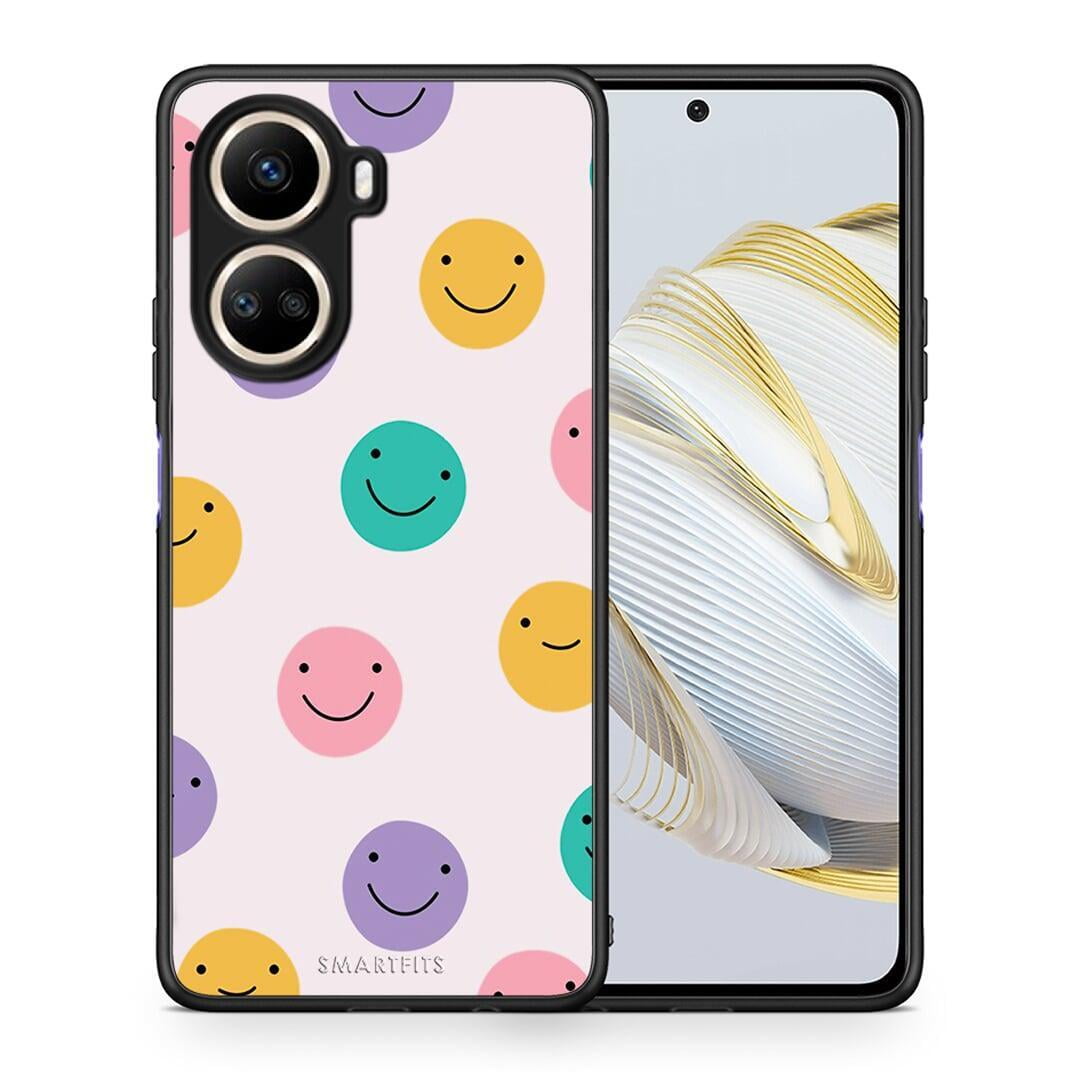 Θήκη Huawei Nova 10 SE Smiley Faces από τη Smartfits με σχέδιο στο πίσω μέρος και μαύρο περίβλημα | Huawei Nova 10 SE Smiley Faces Case with Colorful Back and Black Bezels