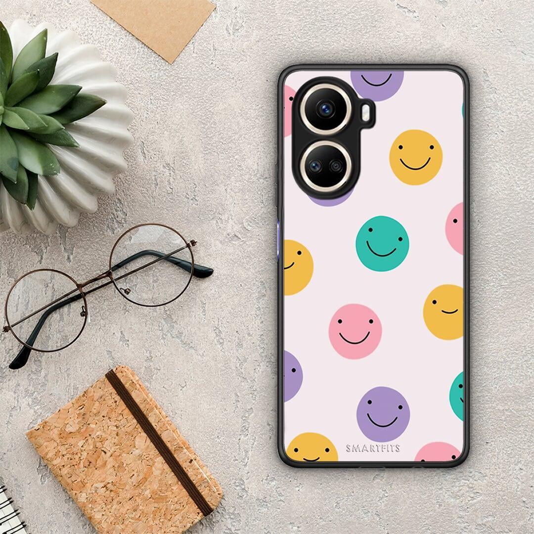 Θήκη Huawei Nova 10 SE Smiley Faces από τη Smartfits με σχέδιο στο πίσω μέρος και μαύρο περίβλημα | Huawei Nova 10 SE Smiley Faces Case with Colorful Back and Black Bezels