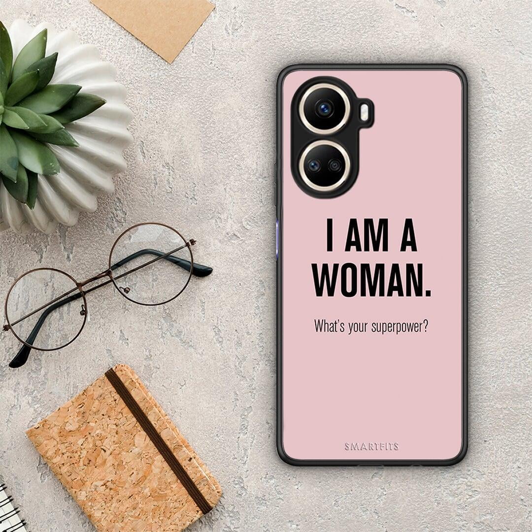 Θήκη Huawei Nova 10 SE Superpower Woman από τη Smartfits με σχέδιο στο πίσω μέρος και μαύρο περίβλημα | Huawei Nova 10 SE Superpower Woman Case with Colorful Back and Black Bezels