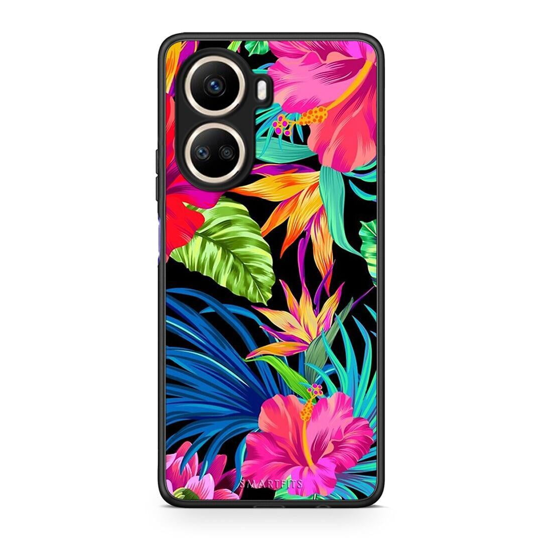 Θήκη Huawei Nova 10 SE Tropical Flowers από τη Smartfits με σχέδιο στο πίσω μέρος και μαύρο περίβλημα | Huawei Nova 10 SE Tropical Flowers Case with Colorful Back and Black Bezels