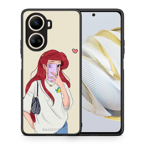 Θήκη Huawei Nova 10 SE Walking Mermaid από τη Smartfits με σχέδιο στο πίσω μέρος και μαύρο περίβλημα | Huawei Nova 10 SE Walking Mermaid Case with Colorful Back and Black Bezels