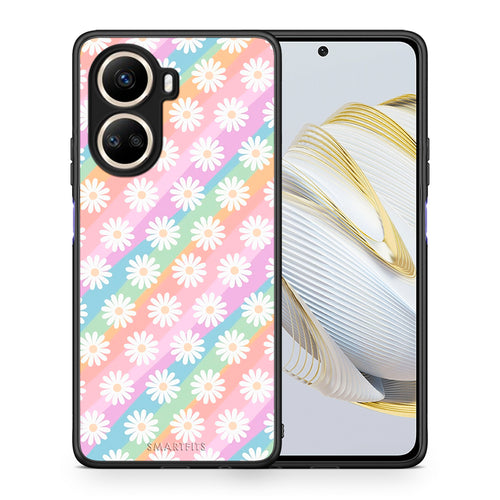 Θήκη Huawei Nova 10 SE White Daisies από τη Smartfits με σχέδιο στο πίσω μέρος και μαύρο περίβλημα | Huawei Nova 10 SE White Daisies Case with Colorful Back and Black Bezels
