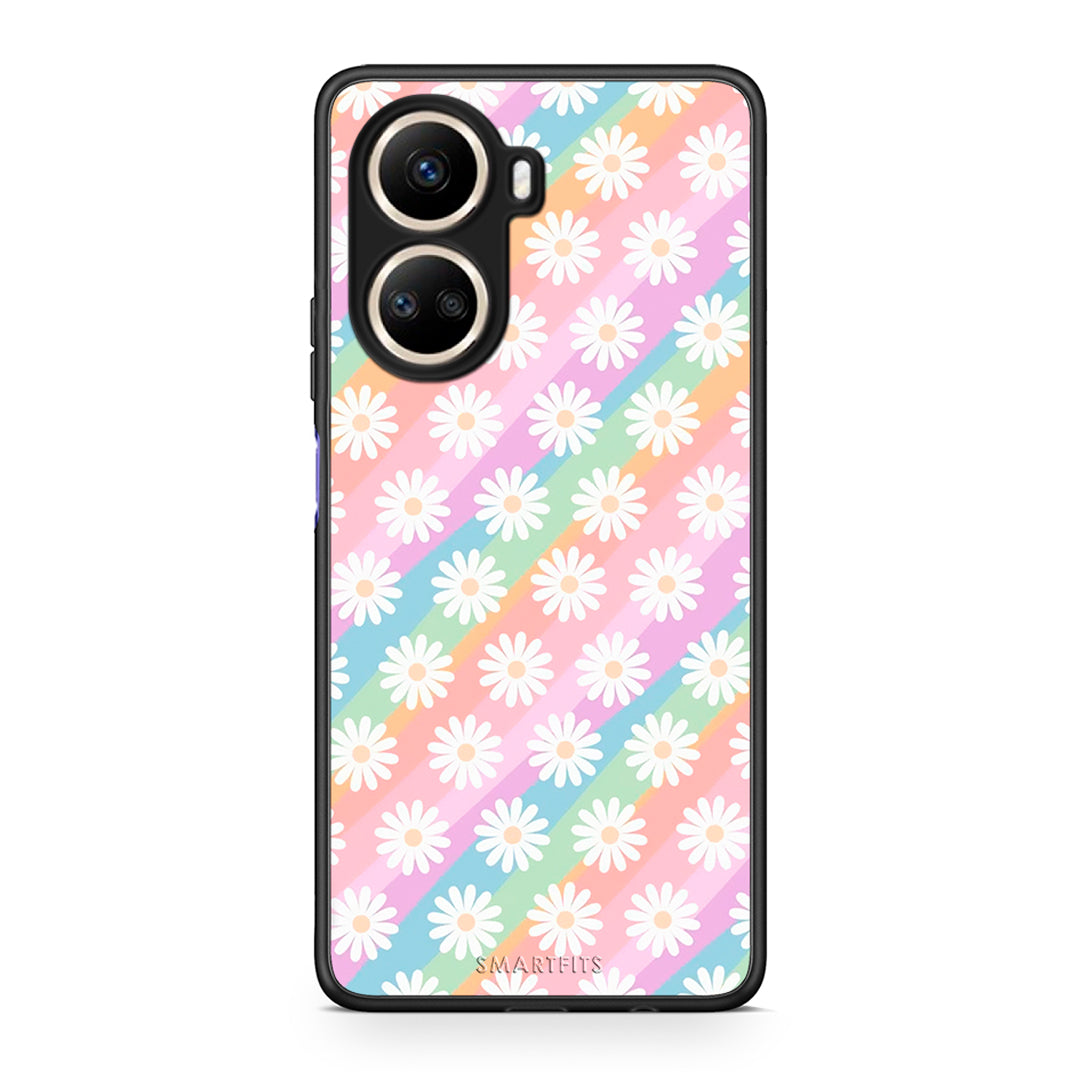 Θήκη Huawei Nova 10 SE White Daisies από τη Smartfits με σχέδιο στο πίσω μέρος και μαύρο περίβλημα | Huawei Nova 10 SE White Daisies Case with Colorful Back and Black Bezels