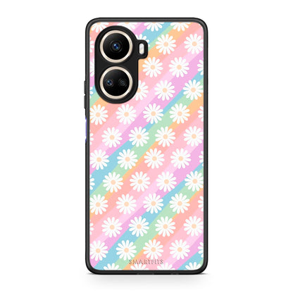 Θήκη Huawei Nova 10 SE White Daisies από τη Smartfits με σχέδιο στο πίσω μέρος και μαύρο περίβλημα | Huawei Nova 10 SE White Daisies Case with Colorful Back and Black Bezels