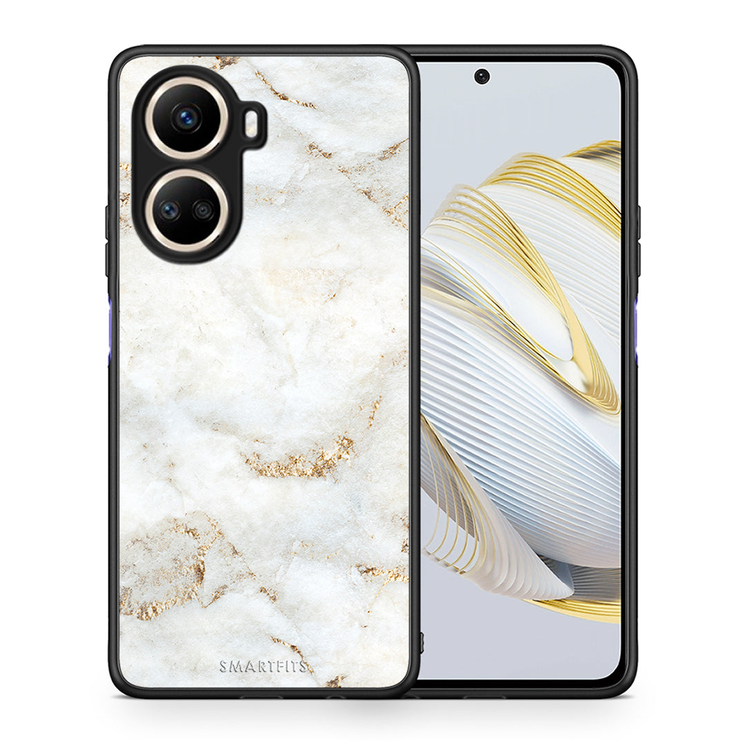 Θήκη Huawei Nova 10 SE White Gold Marble από τη Smartfits με σχέδιο στο πίσω μέρος και μαύρο περίβλημα | Huawei Nova 10 SE White Gold Marble Case with Colorful Back and Black Bezels
