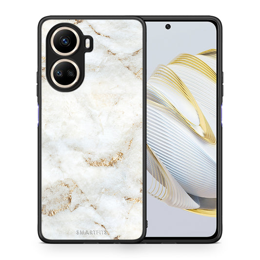 Θήκη Huawei Nova 10 SE White Gold Marble από τη Smartfits με σχέδιο στο πίσω μέρος και μαύρο περίβλημα | Huawei Nova 10 SE White Gold Marble Case with Colorful Back and Black Bezels