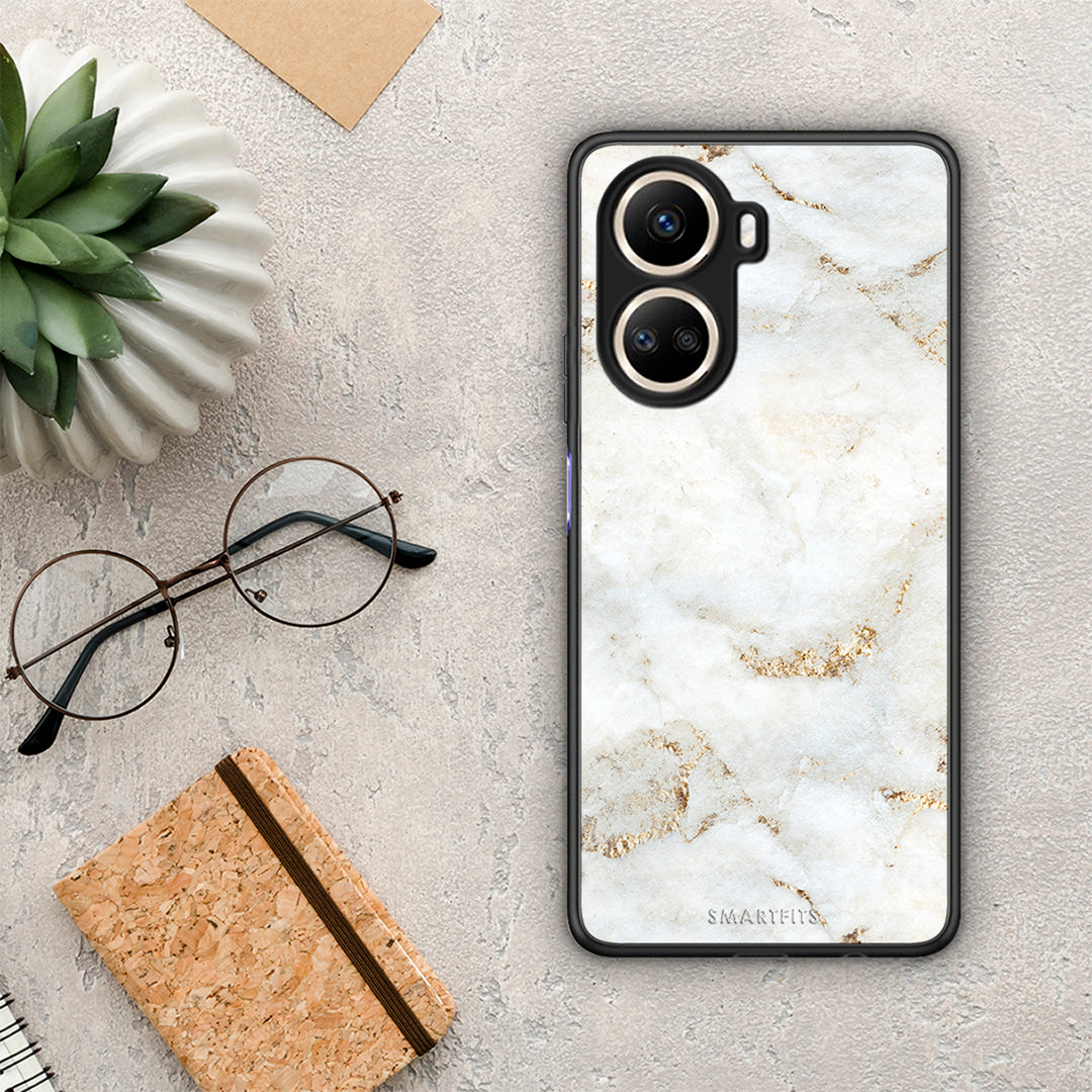 Θήκη Huawei Nova 10 SE White Gold Marble από τη Smartfits με σχέδιο στο πίσω μέρος και μαύρο περίβλημα | Huawei Nova 10 SE White Gold Marble Case with Colorful Back and Black Bezels