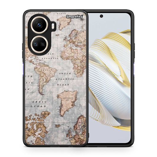Θήκη Huawei Nova 10 SE World Map από τη Smartfits με σχέδιο στο πίσω μέρος και μαύρο περίβλημα | Huawei Nova 10 SE World Map Case with Colorful Back and Black Bezels