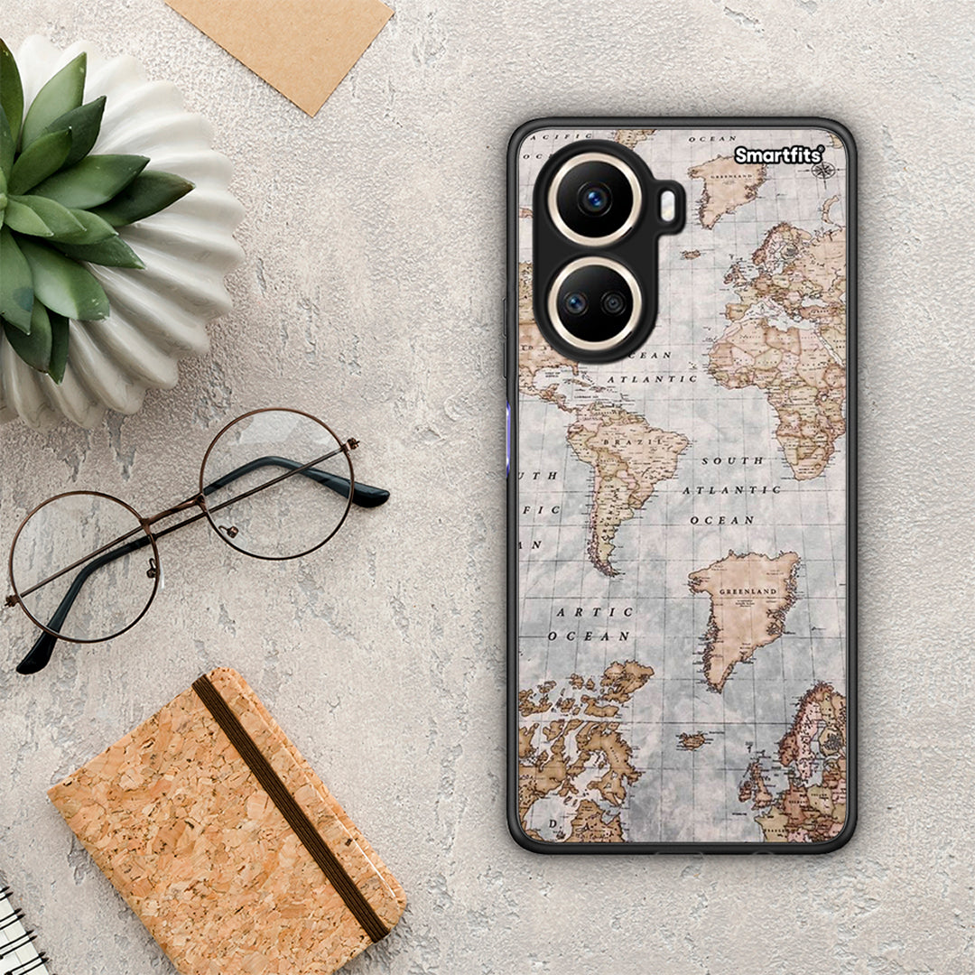 Θήκη Huawei Nova 10 SE World Map από τη Smartfits με σχέδιο στο πίσω μέρος και μαύρο περίβλημα | Huawei Nova 10 SE World Map Case with Colorful Back and Black Bezels