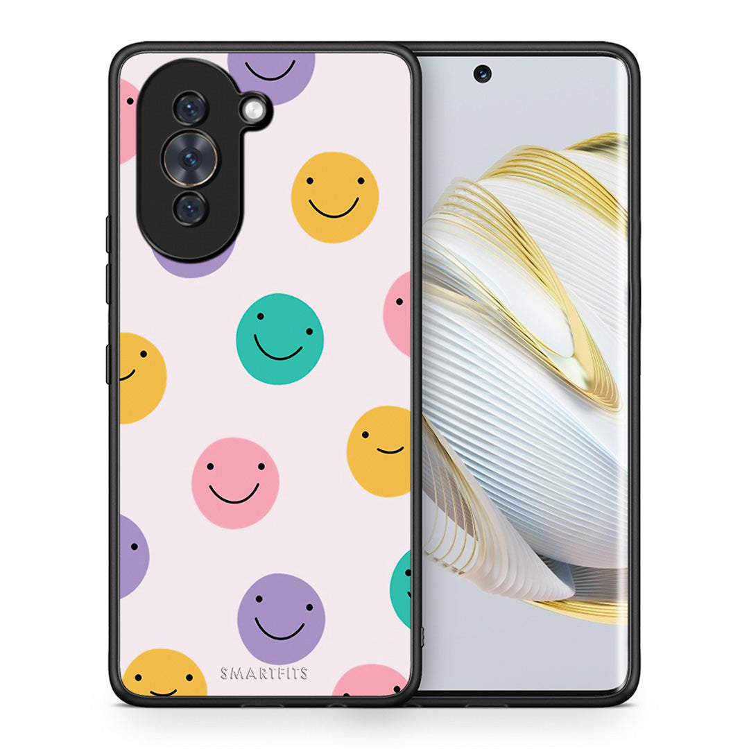 Θήκη Huawei Nova 10 Smiley Faces από τη Smartfits με σχέδιο στο πίσω μέρος και μαύρο περίβλημα | Huawei Nova 10 Smiley Faces case with colorful back and black bezels