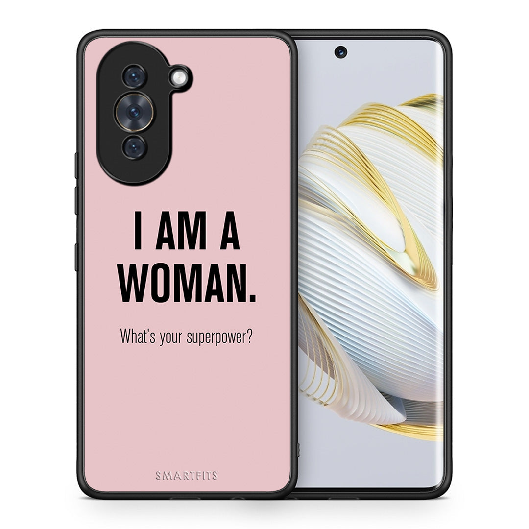 Θήκη Huawei Nova 10 Superpower Woman από τη Smartfits με σχέδιο στο πίσω μέρος και μαύρο περίβλημα | Huawei Nova 10 Superpower Woman case with colorful back and black bezels