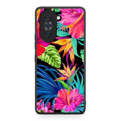 Huawei Nova 10 Tropical Flowers θήκη από τη Smartfits με σχέδιο στο πίσω μέρος και μαύρο περίβλημα | Smartphone case with colorful back and black bezels by Smartfits