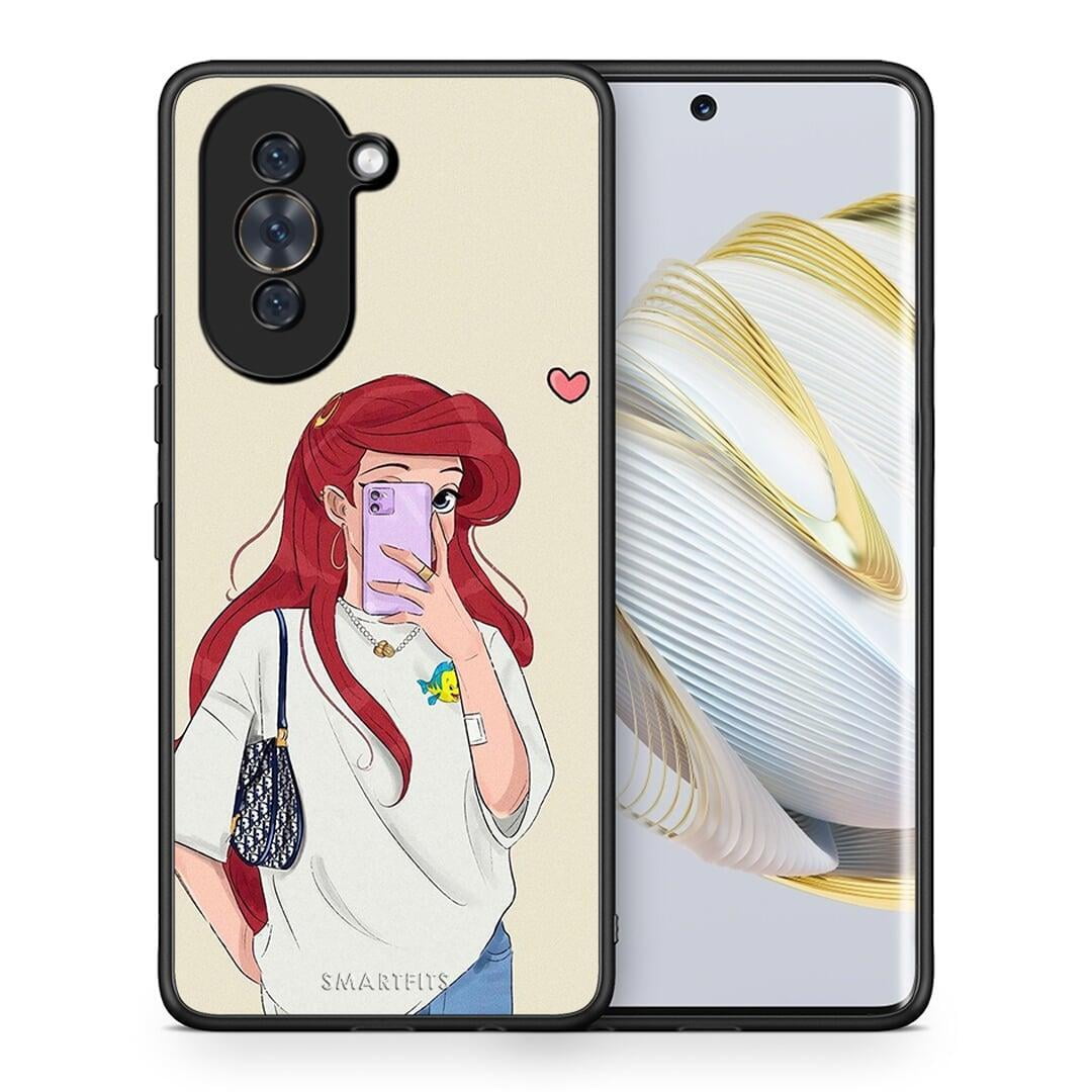 Θήκη Huawei Nova 10 Walking Mermaid από τη Smartfits με σχέδιο στο πίσω μέρος και μαύρο περίβλημα | Huawei Nova 10 Walking Mermaid case with colorful back and black bezels