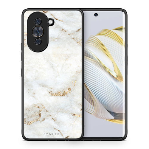 Θήκη Huawei Nova 10 White Gold Marble από τη Smartfits με σχέδιο στο πίσω μέρος και μαύρο περίβλημα | Huawei Nova 10 White Gold Marble case with colorful back and black bezels