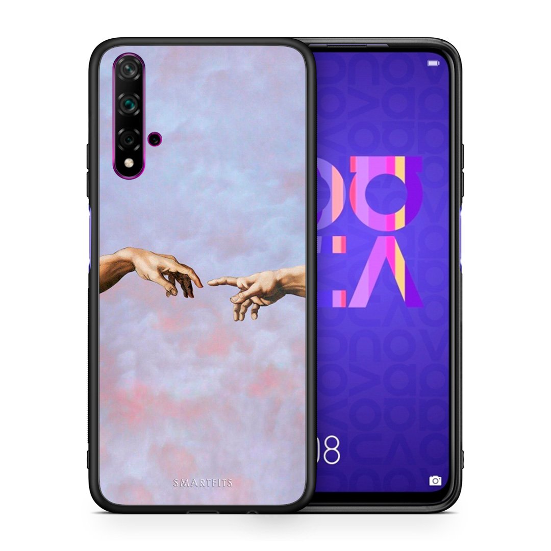 Θήκη Huawei Nova 5T/Honor 20 Adam Hand από τη Smartfits με σχέδιο στο πίσω μέρος και μαύρο περίβλημα | Huawei Nova 5T/Honor 20 Adam Hand case with colorful back and black bezels