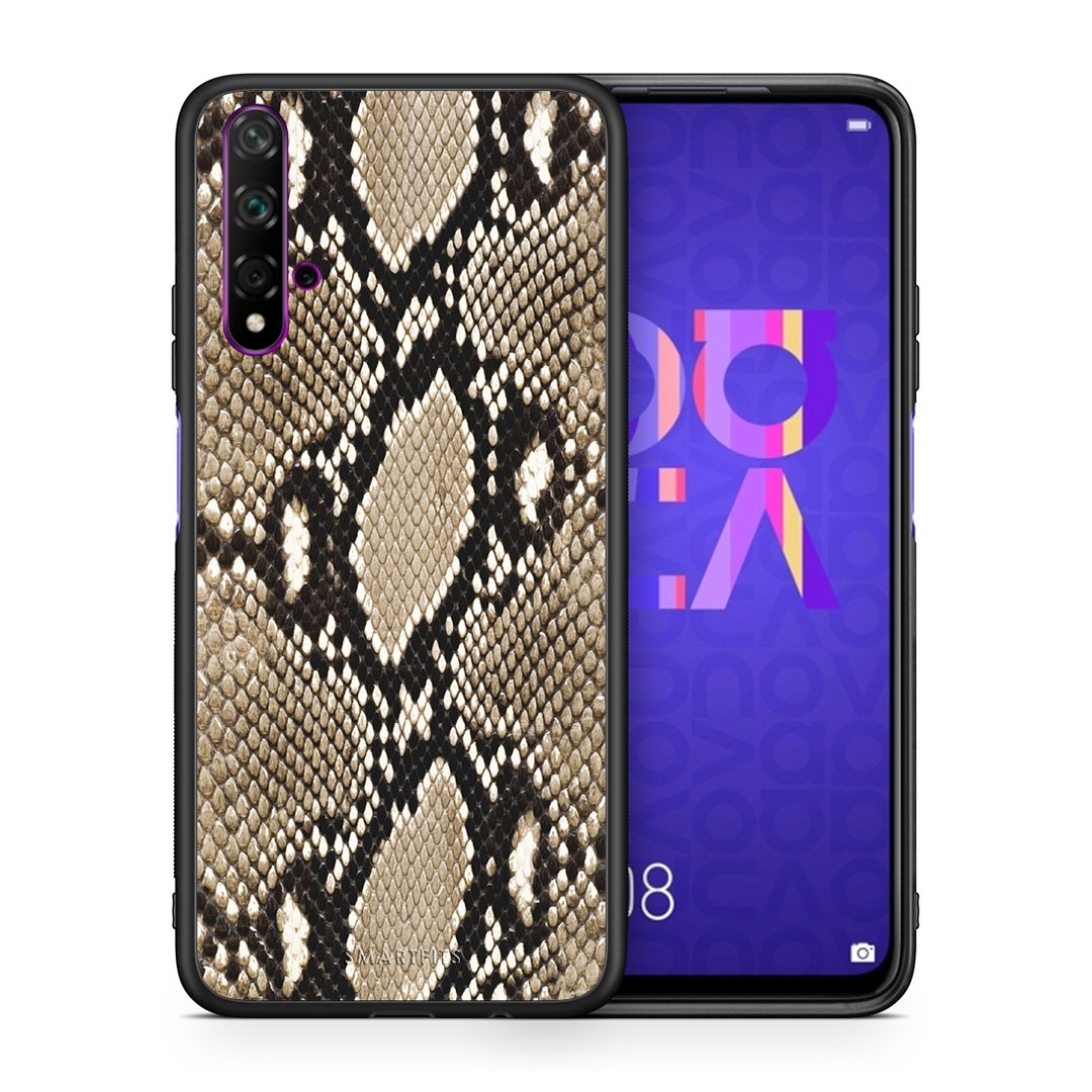 Θήκη Huawei Nova 5T/Honor 20 Fashion Snake Animal από τη Smartfits με σχέδιο στο πίσω μέρος και μαύρο περίβλημα | Huawei Nova 5T/Honor 20 Fashion Snake Animal case with colorful back and black bezels