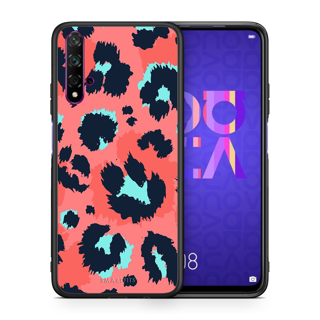 Θήκη Huawei Nova 5T/Honor 20 Pink Leopard Animal από τη Smartfits με σχέδιο στο πίσω μέρος και μαύρο περίβλημα | Huawei Nova 5T/Honor 20 Pink Leopard Animal case with colorful back and black bezels