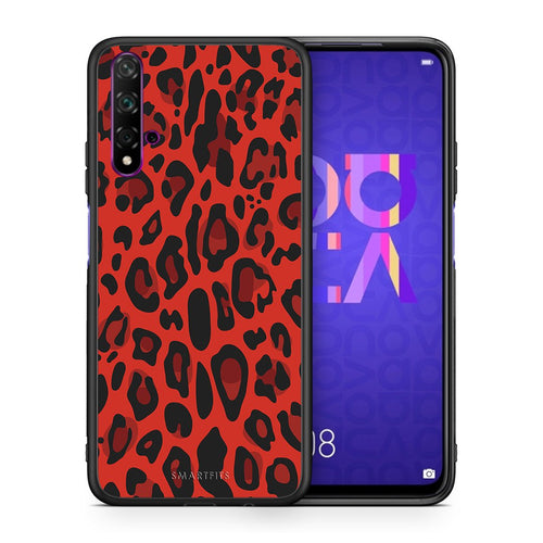 Θήκη Huawei Nova 5T/Honor 20 Red Leopard Animal από τη Smartfits με σχέδιο στο πίσω μέρος και μαύρο περίβλημα | Huawei Nova 5T/Honor 20 Red Leopard Animal case with colorful back and black bezels