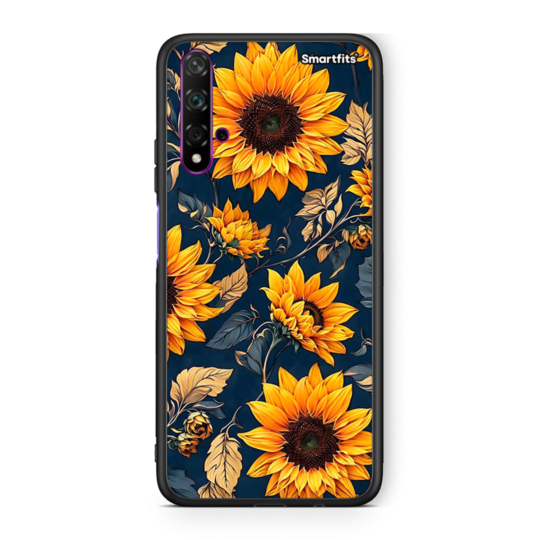 Huawei Nova 5T Autumn Sunflowers Θήκη από τη Smartfits με σχέδιο στο πίσω μέρος και μαύρο περίβλημα | Smartphone case with colorful back and black bezels by Smartfits