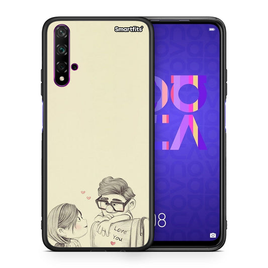 Θήκη Huawei Nova 5T/Honor 20 Carl And Ellie από τη Smartfits με σχέδιο στο πίσω μέρος και μαύρο περίβλημα | Huawei Nova 5T/Honor 20 Carl And Ellie case with colorful back and black bezels