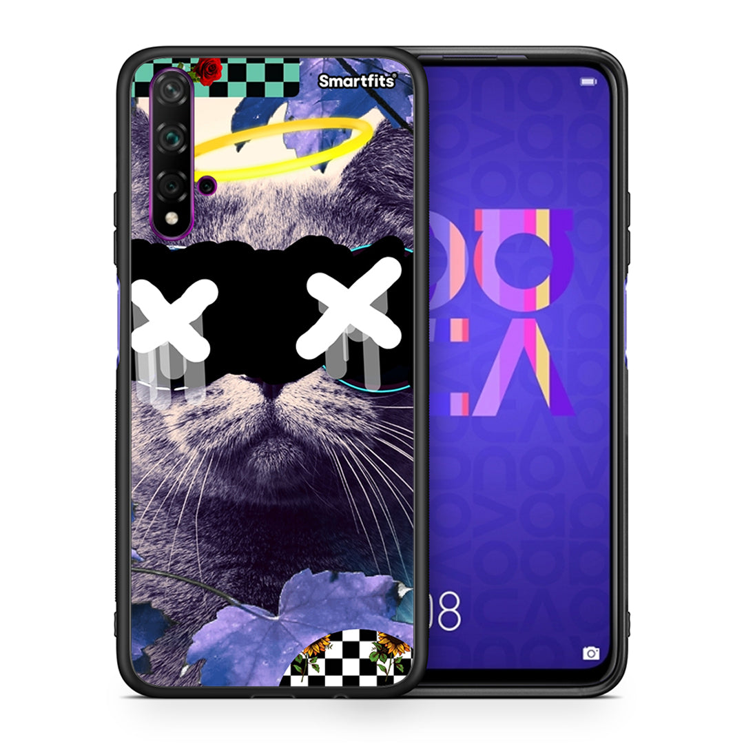 Θήκη Huawei Nova 5T/Honor 20 Cat Collage από τη Smartfits με σχέδιο στο πίσω μέρος και μαύρο περίβλημα | Huawei Nova 5T/Honor 20 Cat Collage case with colorful back and black bezels