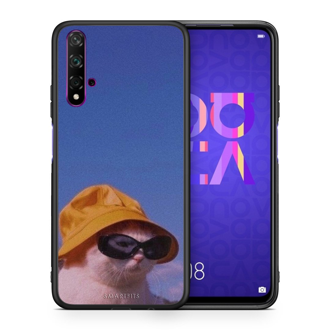 Θήκη Huawei Nova 5T/Honor 20 Cat Diva από τη Smartfits με σχέδιο στο πίσω μέρος και μαύρο περίβλημα | Huawei Nova 5T/Honor 20 Cat Diva case with colorful back and black bezels