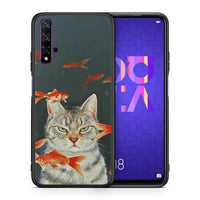 Thumbnail for Θήκη Huawei Nova 5T/Honor 20 Cat Goldfish από τη Smartfits με σχέδιο στο πίσω μέρος και μαύρο περίβλημα | Huawei Nova 5T/Honor 20 Cat Goldfish case with colorful back and black bezels