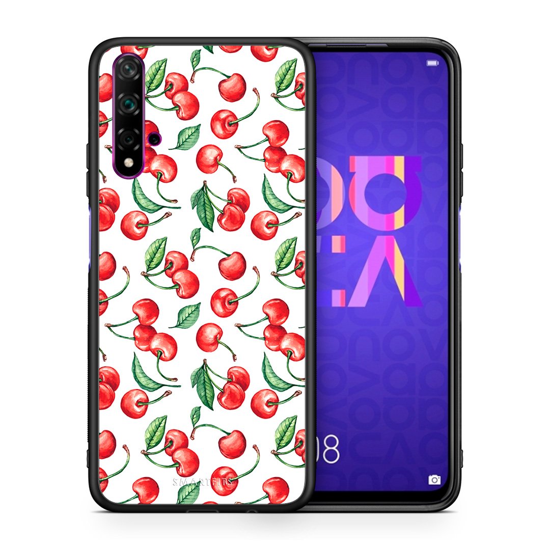 Θήκη Huawei Nova 5T/Honor 20 Cherry Summer από τη Smartfits με σχέδιο στο πίσω μέρος και μαύρο περίβλημα | Huawei Nova 5T/Honor 20 Cherry Summer case with colorful back and black bezels