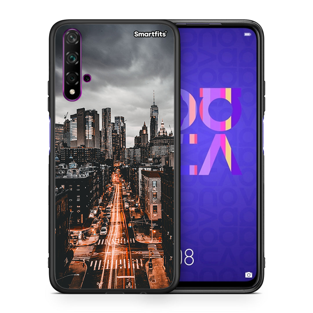 Θήκη Huawei Nova 5T/Honor 20 City Lights από τη Smartfits με σχέδιο στο πίσω μέρος και μαύρο περίβλημα | Huawei Nova 5T/Honor 20 City Lights case with colorful back and black bezels