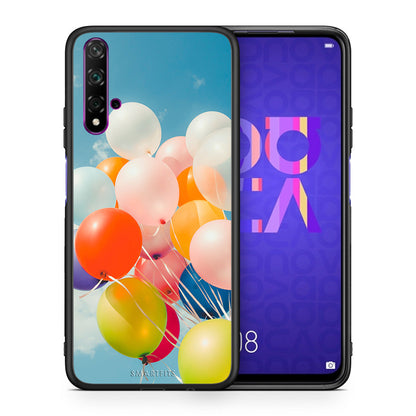 Θήκη Huawei Nova 5T/Honor 20 Colorful Balloons από τη Smartfits με σχέδιο στο πίσω μέρος και μαύρο περίβλημα | Huawei Nova 5T/Honor 20 Colorful Balloons case with colorful back and black bezels