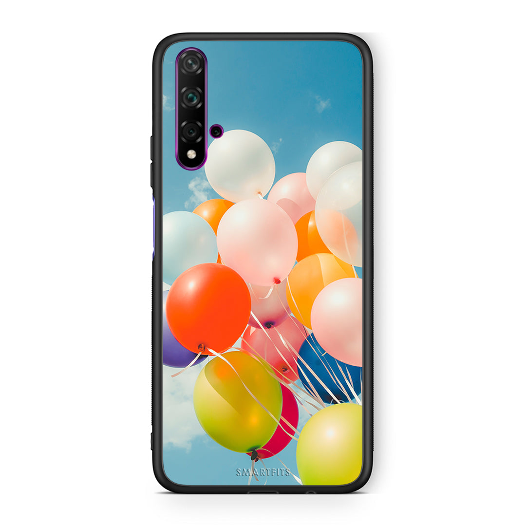 Huawei Nova 5T Colorful Balloons θήκη από τη Smartfits με σχέδιο στο πίσω μέρος και μαύρο περίβλημα | Smartphone case with colorful back and black bezels by Smartfits