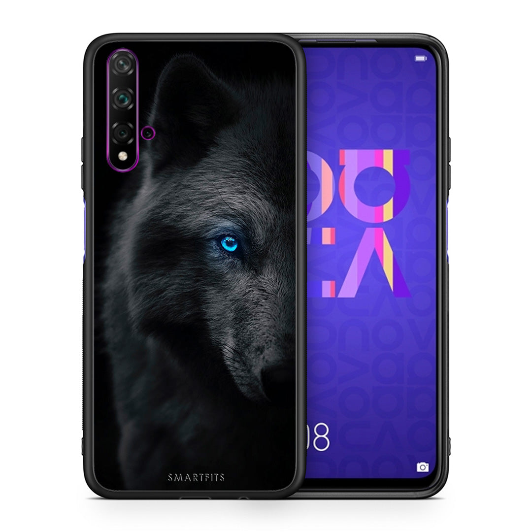 Θήκη Huawei Nova 5T/Honor 20 Dark Wolf από τη Smartfits με σχέδιο στο πίσω μέρος και μαύρο περίβλημα | Huawei Nova 5T/Honor 20 Dark Wolf case with colorful back and black bezels