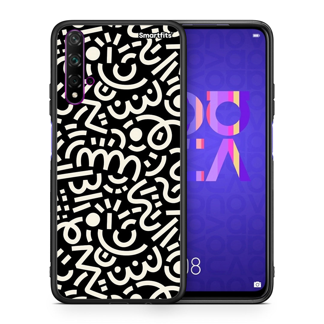 Θήκη Huawei Nova 5T / Honor 20 Doodle Art από τη Smartfits με σχέδιο στο πίσω μέρος και μαύρο περίβλημα | Huawei Nova 5T / Honor 20 Doodle Art case with colorful back and black bezels