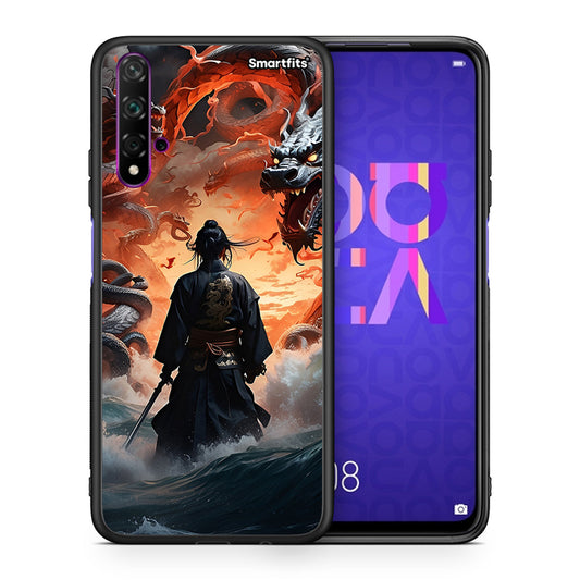 Θήκη Huawei Nova 5T/Honor 20 Dragons Fight από τη Smartfits με σχέδιο στο πίσω μέρος και μαύρο περίβλημα | Huawei Nova 5T/Honor 20 Dragons Fight case with colorful back and black bezels