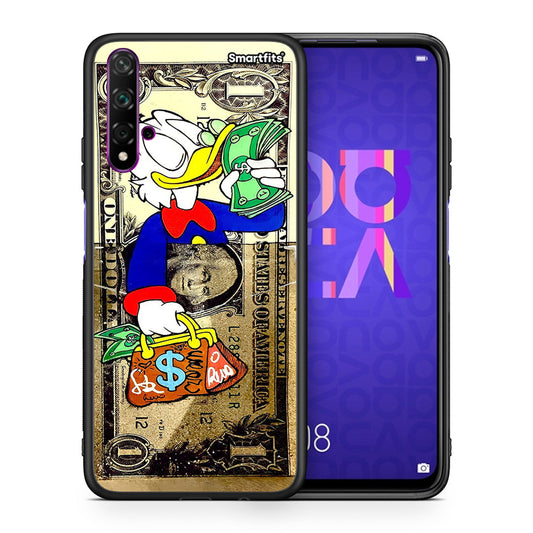 Θήκη Huawei Nova 5T / Honor 20 Duck Money από τη Smartfits με σχέδιο στο πίσω μέρος και μαύρο περίβλημα | Huawei Nova 5T / Honor 20 Duck Money case with colorful back and black bezels