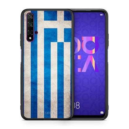 Θήκη Huawei Nova 5T/Honor 20 Greek Flag από τη Smartfits με σχέδιο στο πίσω μέρος και μαύρο περίβλημα | Huawei Nova 5T/Honor 20 Greek Flag case with colorful back and black bezels