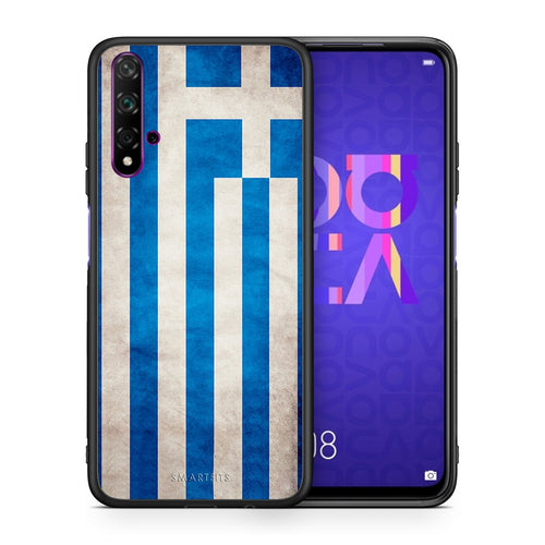 Θήκη Huawei Nova 5T/Honor 20 Greek Flag από τη Smartfits με σχέδιο στο πίσω μέρος και μαύρο περίβλημα | Huawei Nova 5T/Honor 20 Greek Flag case with colorful back and black bezels